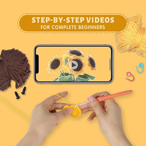 Miniatura 4 de Cedarol Kit de ganchillo para principiantes, kit de ganchillo de tulipán multicolor en maceta, kit de inicio de ganchillo con video paso a paso y