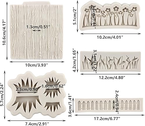 Miniatura 2 de Sijiangmold Molde de silicona para valla de estacas de jardín, molde de fondant de flores de hierba verde, molde de corteza de árbol, molde de