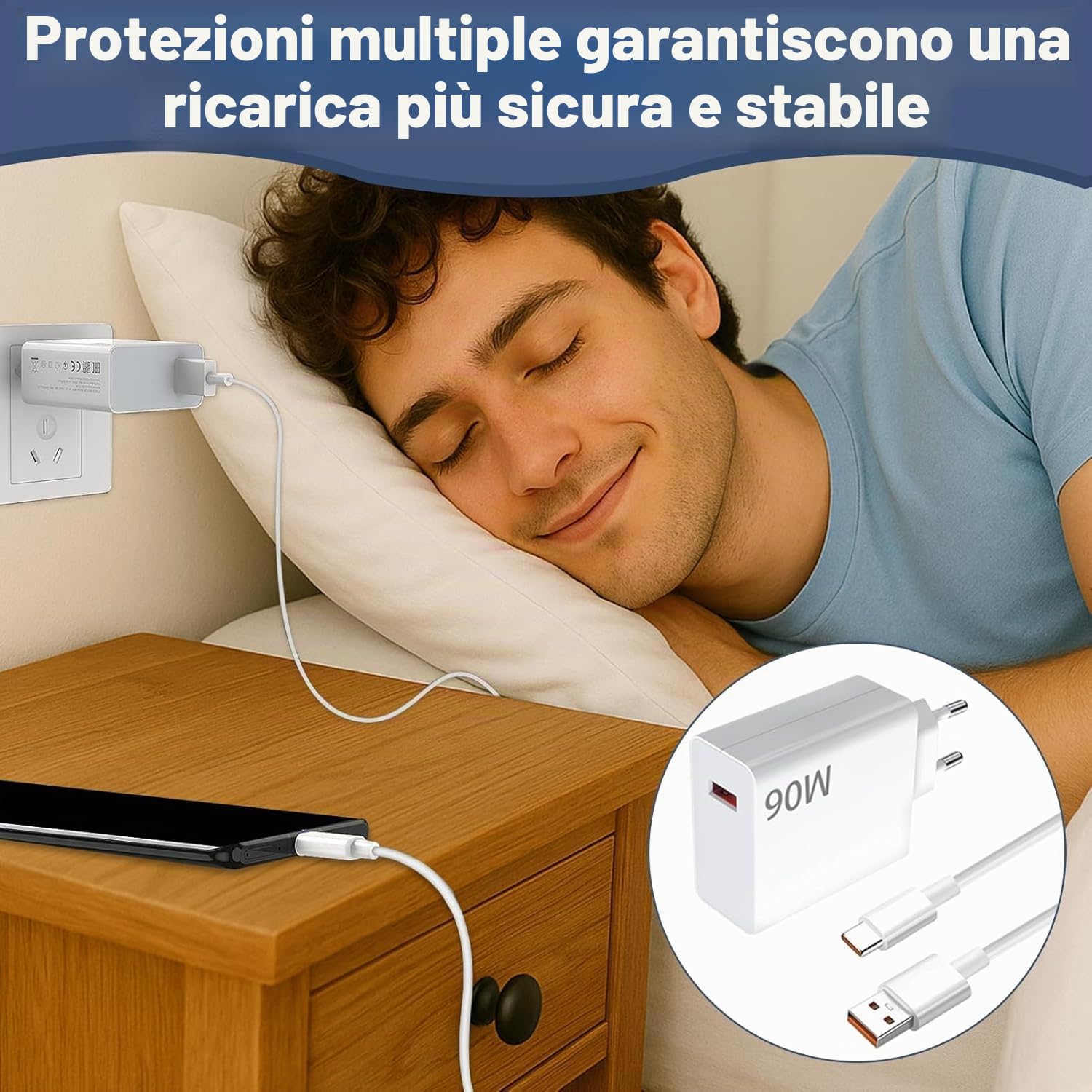 Caricatore rapido 90 W Xiaomi con cavo USB C 1,5 m per Redmi Note 14 Pro, 15T, Poco X7 Pro