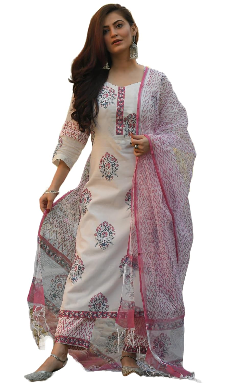 Nermosa Women’s Viscose Block Printed Straight Kurta and Pant with Dupatta Ethnic Set (White) – Naazuit_NM Nermosa Women’s Viscose Block Printed Straight Kurta and Pant with Dupatta Ethnic Set (White) – Naazuit_NM