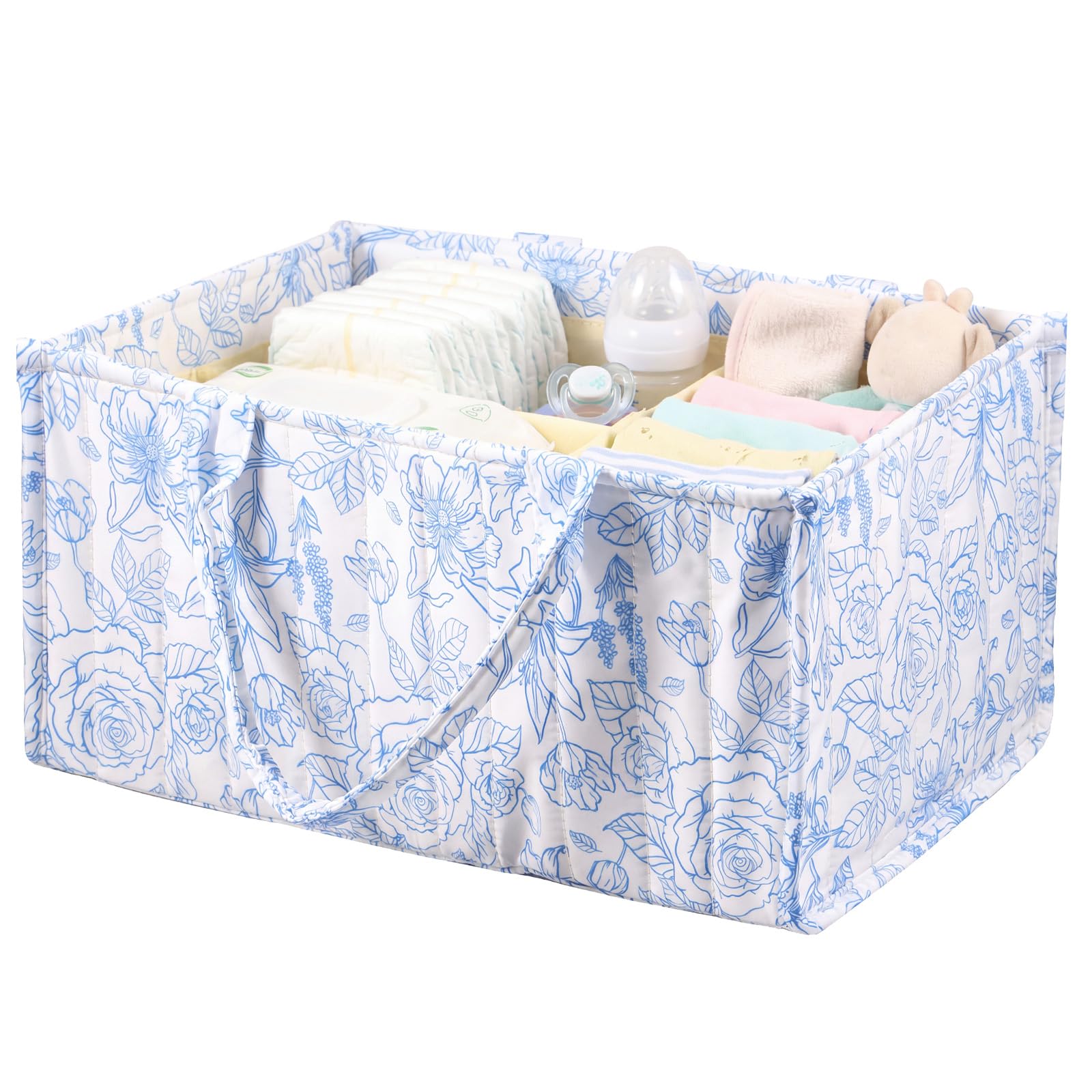 Nappy Caddy Organiser, with Removable Divider, Spacious, Sturdy, Cotton Baby Diaper Caddy for Newborn Essentials for Indoor Outdoor, Baby Party Present, Must-have for Hospital Checklist
