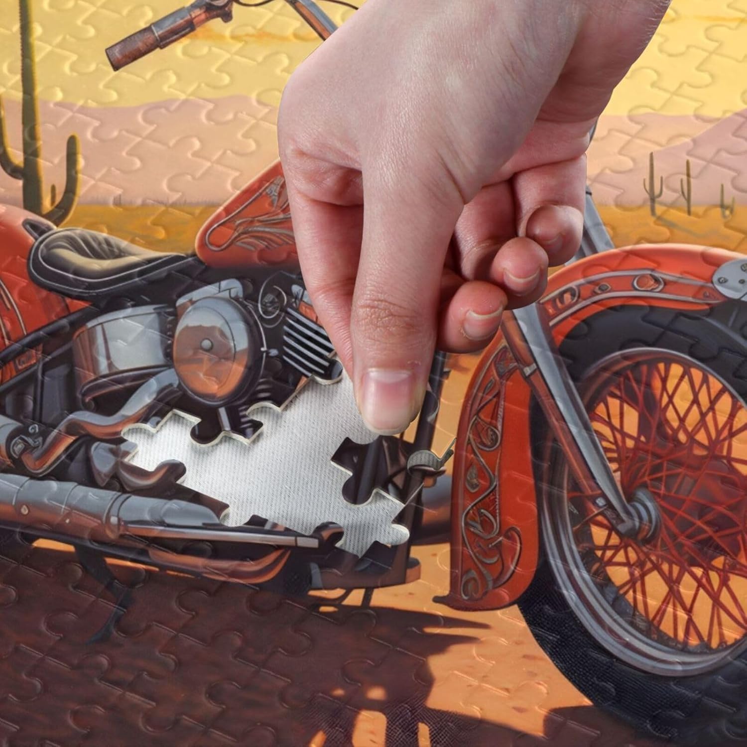 Jigsaw Puzzle 500 Pieces with Alphabet Back Side-Red Motorcycle Print, Family Entertainment Zigsaw Puzzle with Storage Bag