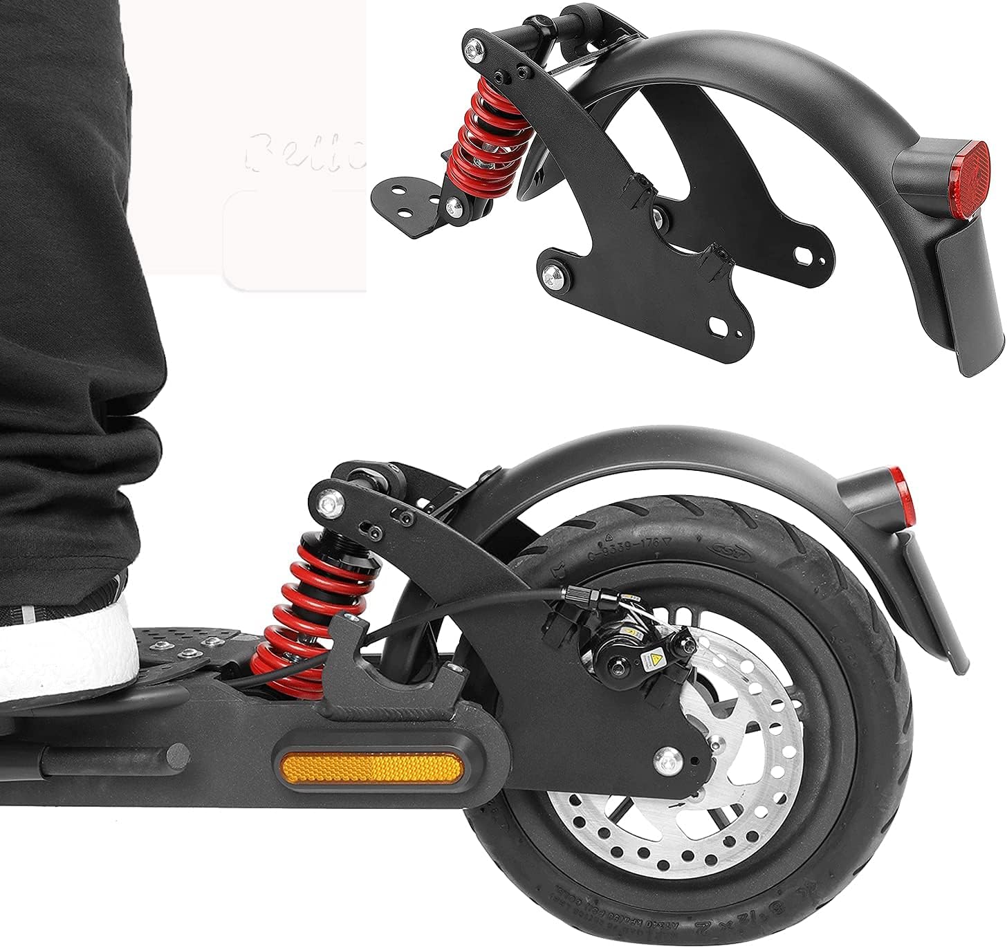 HYGJ - Suspensión trasera con protector de barro y luz trasera LED para patinete eléctrico Xiaomi M365/Essential Lite con amortiguador de vibración antigolpes accesorios para patinete eléctrico