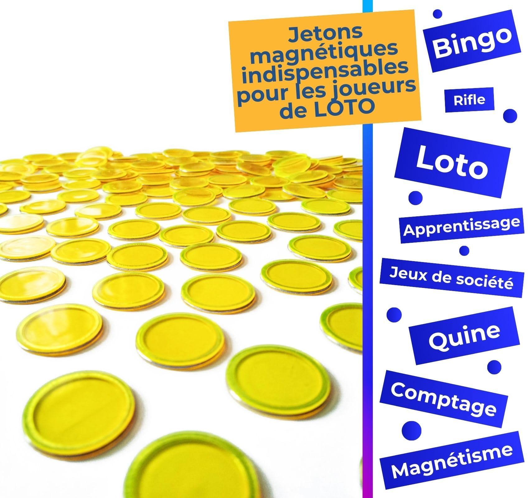Bolibo Jeton Loto magnétique 100 pions 17 mm diamètre Bingo Jaune