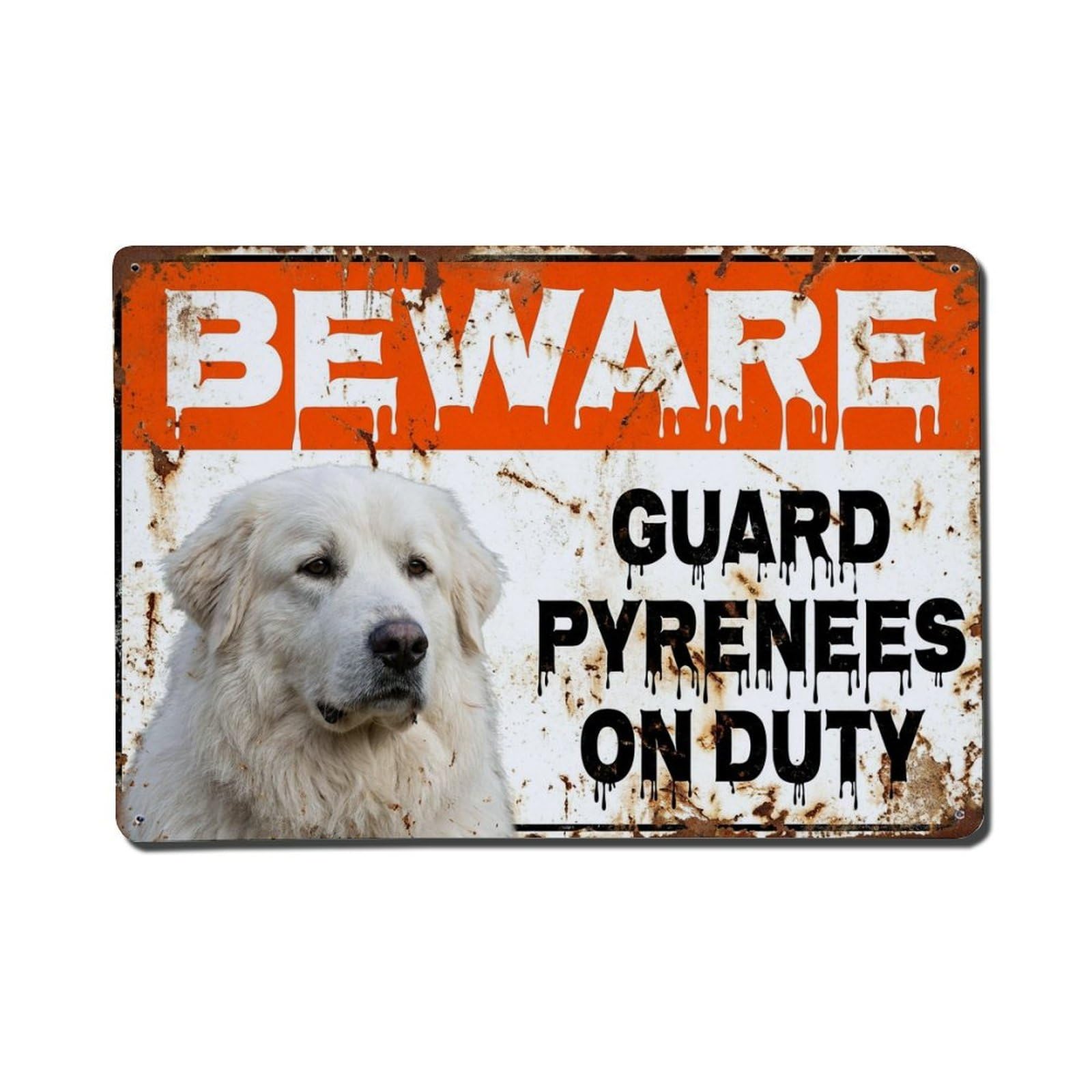Vintage Funny Pyrenees Guard Beware of Dog Backyard Metal Tin Sign