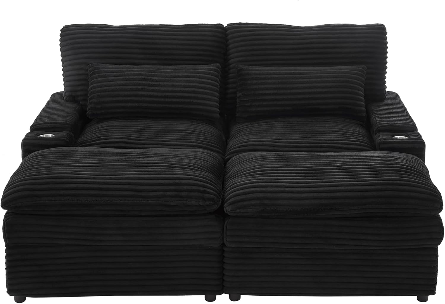 70.9" Free-Combined Sectional Convertible Sofa Bed with Storage Space, Loveseat Couch with 2 Movable Ottomans, 4 USB Ports and 2 Cup Holders for Living Room (Black+Corduroy)