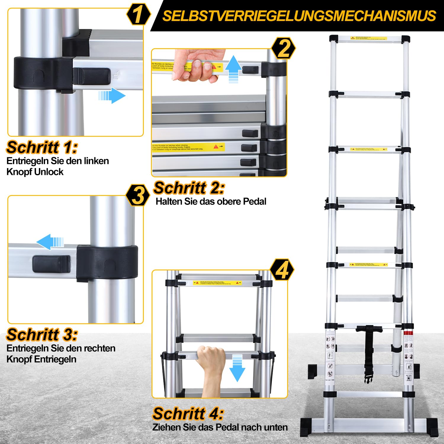 Ikodm Aluminiowa drabina teleskopowa, rama A, 5 + 6 stopni, drabina wysuwana do naprawy dachu, rozmiar po złożeniu 65 cm, nośność 150 kg