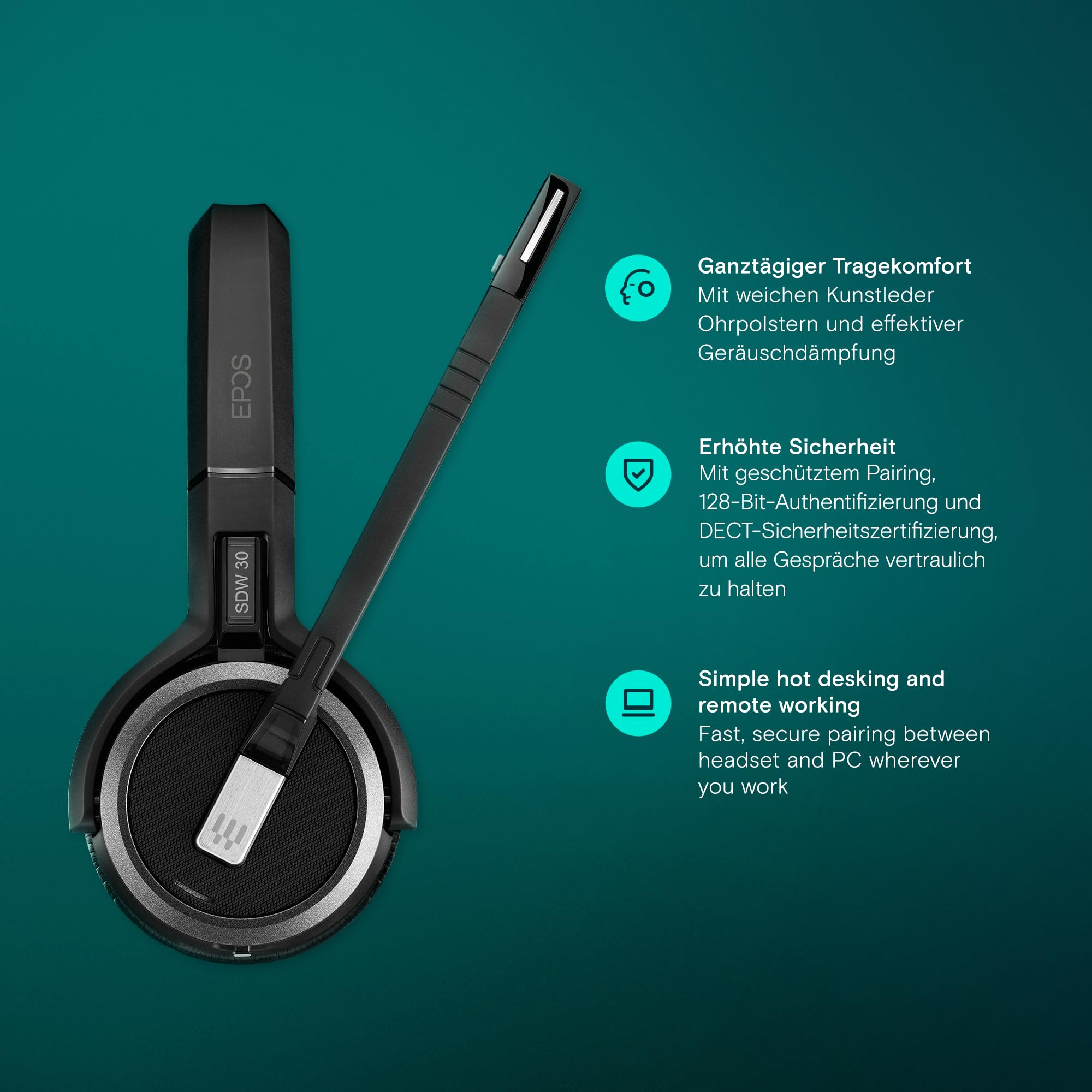 EPOS Impact SDW 5031 - Einseitiges Kabelloses DECT-Headset für Büroprofis, Außergewöhnliche Sprachklarheit, UC-Optimiert
