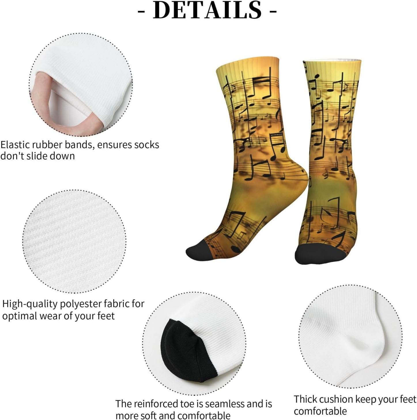 Music Note Print Adult Mid-Calf Socks Casual Athletic for men and women breathable comfortable socks