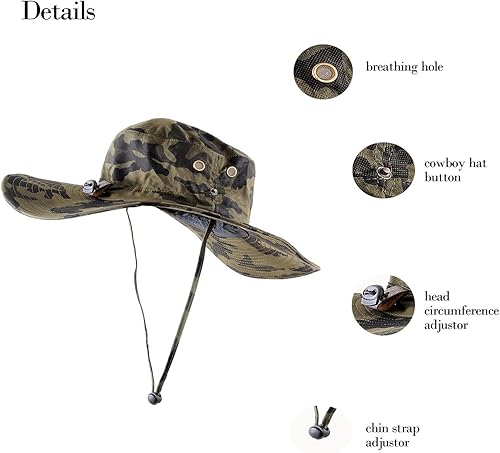 Miniatura 4 de Sombrero de camuflaje militar de ala ancha para pesca de verano, caza, camping, senderismo, sombrero de sol al aire libre, sombrero Boonie