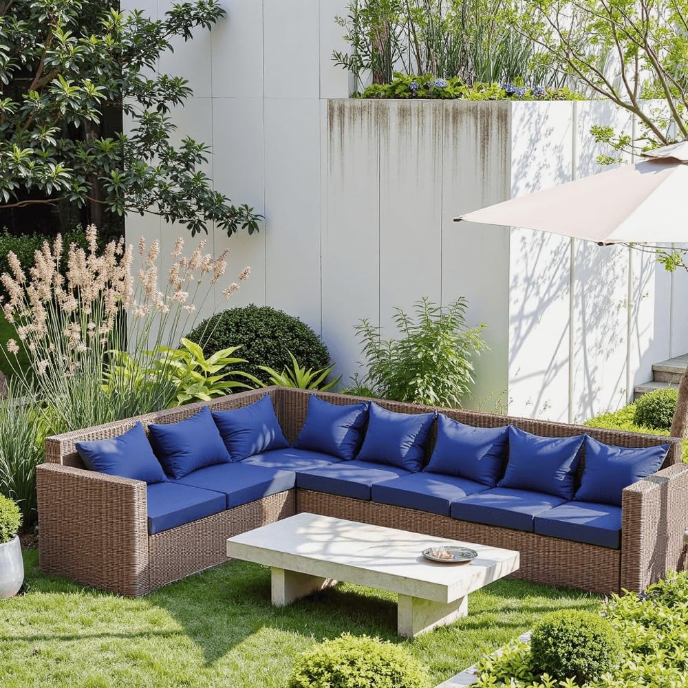 PatioGlow Outdoor Seat Cushion Set 22 x 22 x 4 Inch, Waterproof & Fade Resistant Patio Furniture Cushions with Removable Cover and Ties, Thick Deep Seating Pads for Outside Chair Sofa Couch, Blue