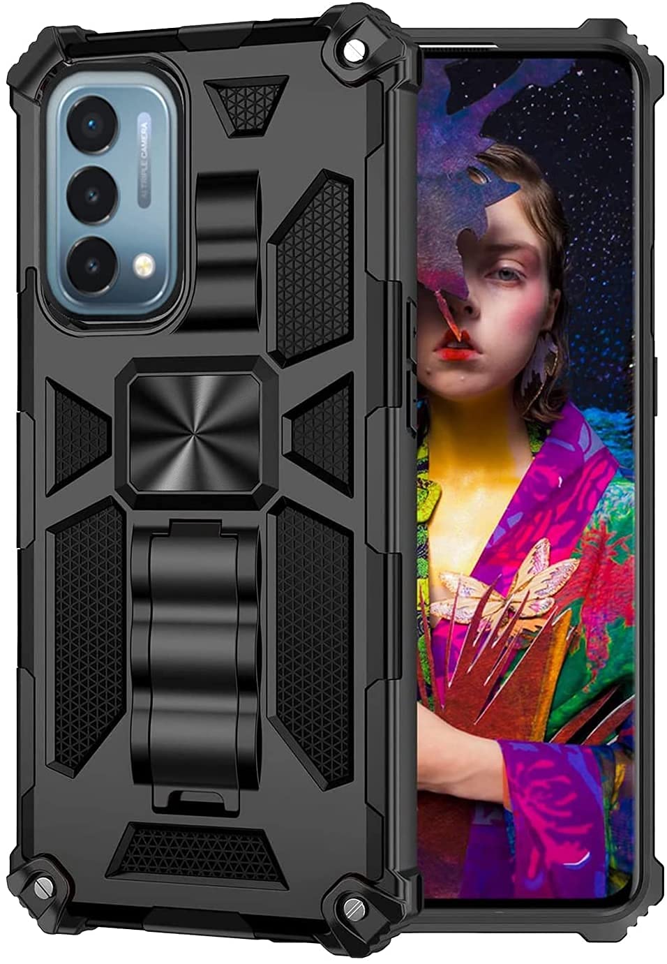 UPTOHIGH Birsppy leanonus Compatible with OnePlus Nord N200 5G Case, Military Grade Heavy Duty Kickstand Defender Hybrid Hard Cover Rugged Shell Hard Case for One Plus 1+ Nord N200 5G (Black)