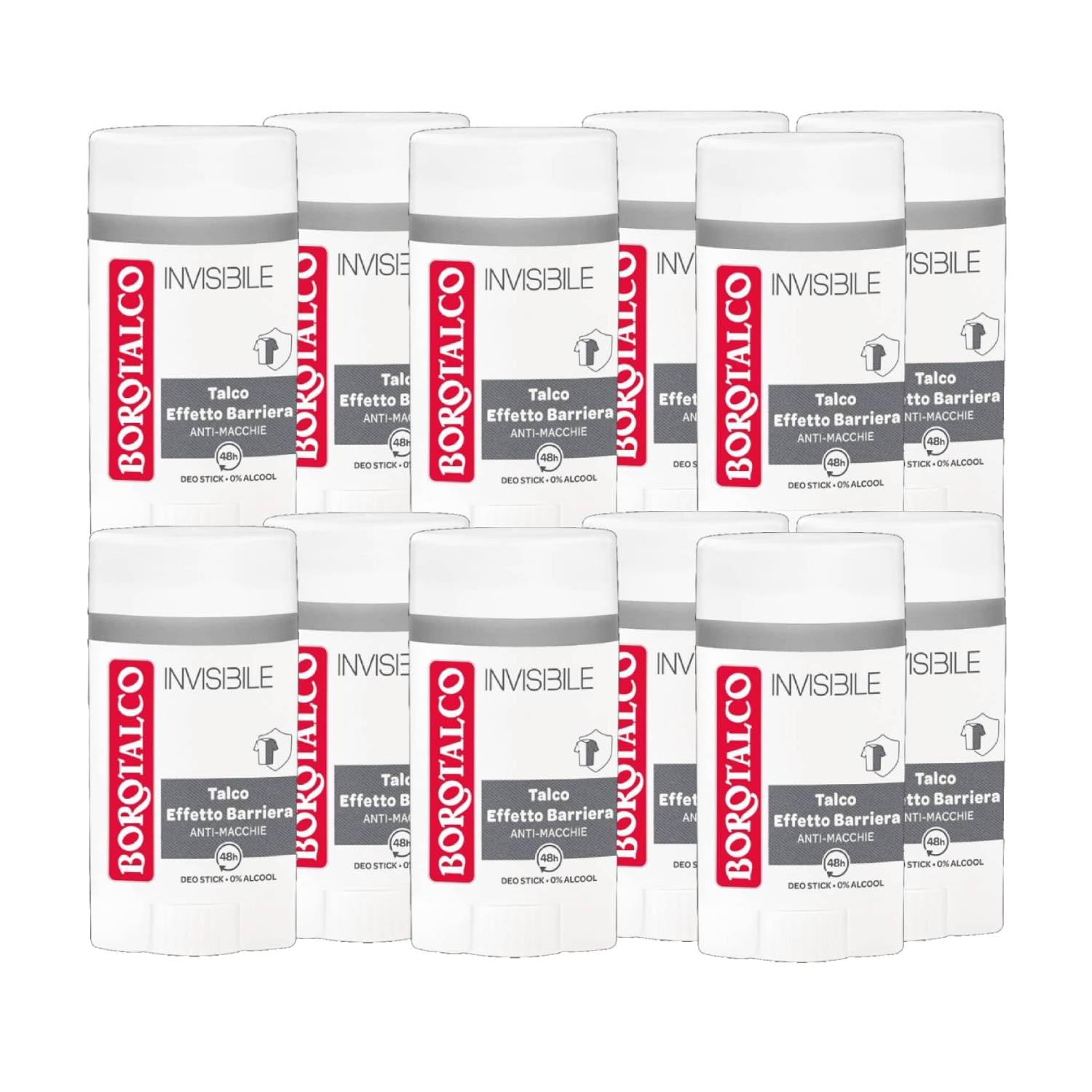 Borotalco Invisible Deodorante Uomo Talco Effetto Barriera Anti-Macchie Senza Alcool 48H Stick 40 Ml (12)