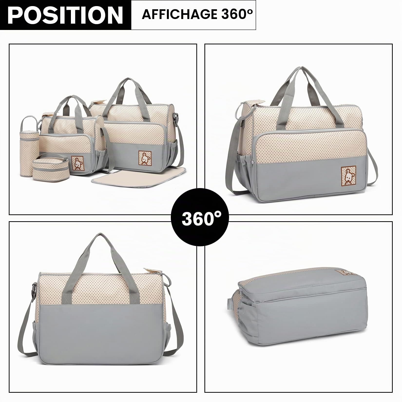 Miss Lulu 5pcs Sac à Langer pour Bébé Set Multifonction Sac à Langer Maternité Messenger en polyester pour l’hôpital Set avec design imprimé à pois