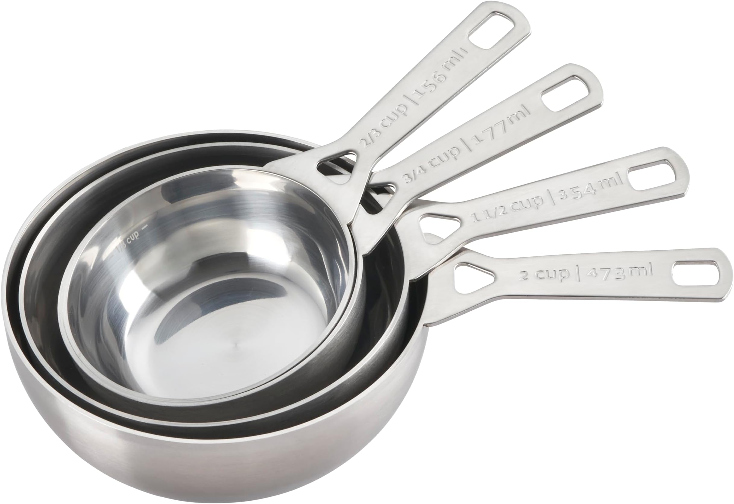 Batch-Baking Measuring Cups, Stainless Steel, Set of 4 (2/3 & 3/4 & 1.5 & 2 cups)