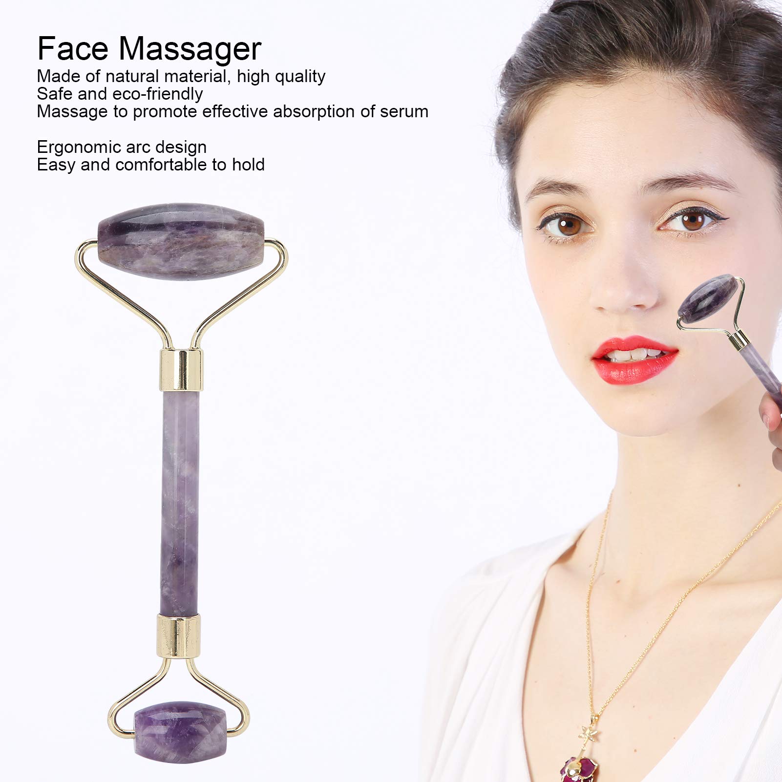 Jade Roller Face Massager Jade Facial und Gua Sha Set, Facial Massager Hautpflegeset für Anti-Aging, reduziert Augenfalten und Durchblutung(lila)