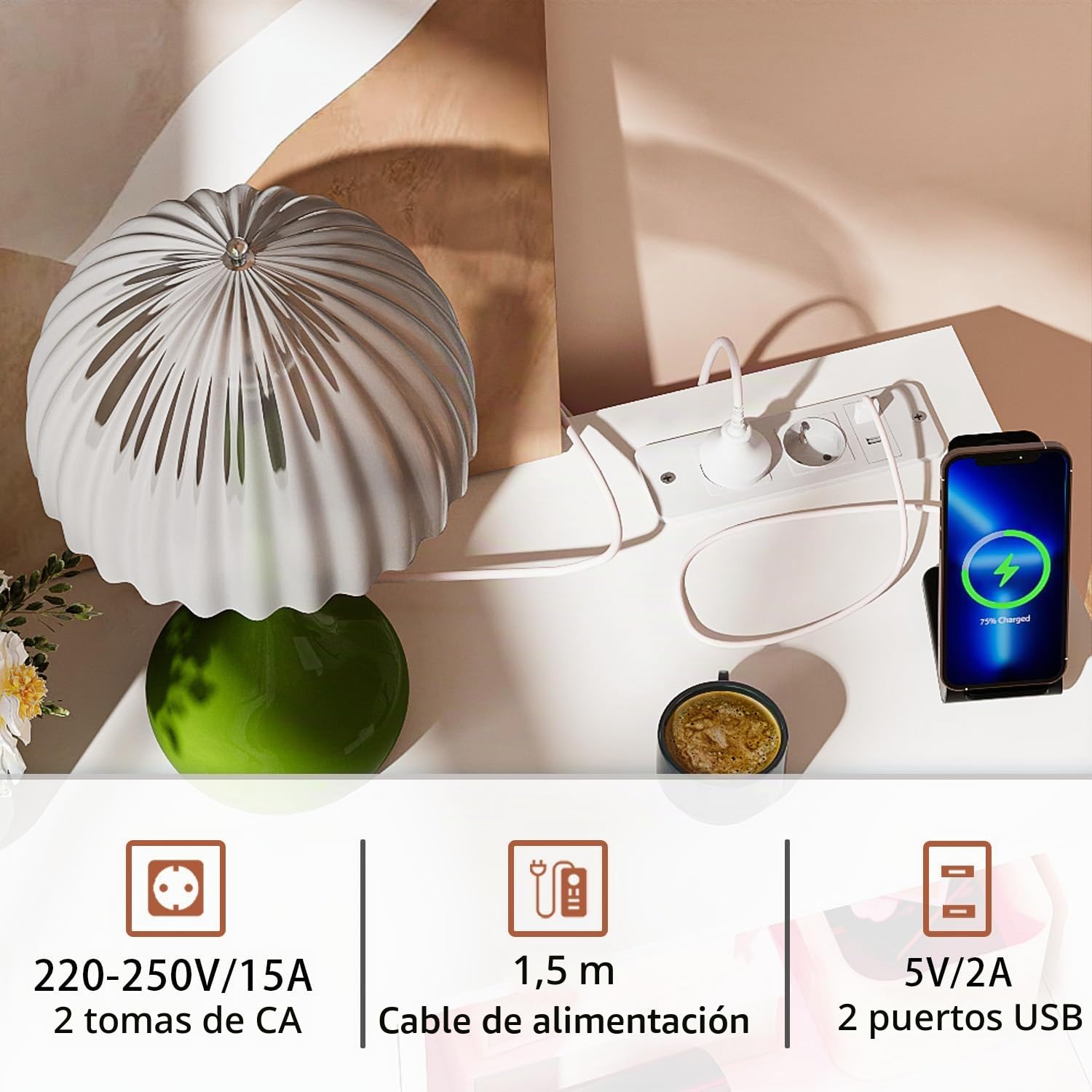 Aparador Cocina Mueble Auxiliar de Cocina Armario Buffet con Enchufe y LED, Mueble Microondas Cocina para Sala de Comedor Salón(Blanco, 83 x 40 x 80 cm)