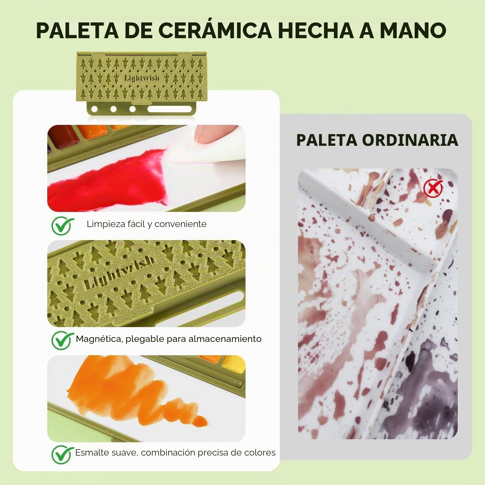 LIGHTWISH Set de Acuarela Profesional de Viaje | Bloc 11x13 cm con 20 Hojas de Papel 100% Algodón Prensado en Caliente | Incluye Paleta de Cerámica y Pincel de Agua | Ideal para Urban Sketching y Pint