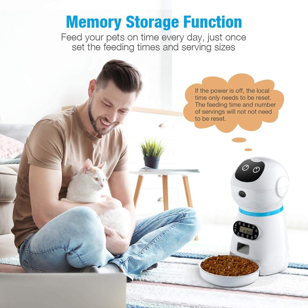 isYoung Automatic Cat Feeder, Smart Pet Food Dispenser for Cats Dogs - Voice Recorder, Portion Control 1-4 Meals Per Day, Dual Power Supply & Clog-Free Design with Stainless Steel Bowl (3.5L)