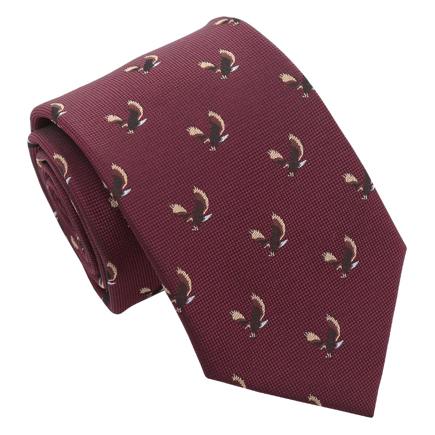 Dqt Men's Burgundy Golden Eagle Embroidered Bird Novelty Classic Tie