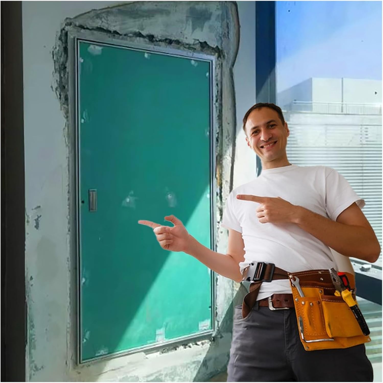 Paintable Invisible Wall Access Panel Inspection Hatch, Commercial Large Plasterboard Maintenance Door with Aluminum Frame & Key Lock, Framed Utility Door for Hidden Plumbing/Electricity/Heating(60cm