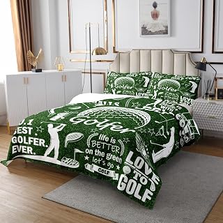 Golf Theme Bedspread Set Queen Size for Kids,Boys Girls Green Grass Quilt Set Sports Gaming Bedspread Coverlet Golf Lover Bedspread 3 Piece Decorative Bedding Quilted with 2 Pillow Shams
