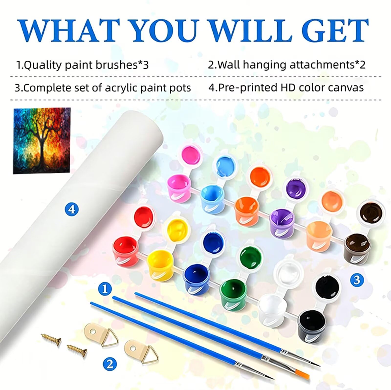 Peinture Numero Adulte Bleu Peinture Numéro Arbre DIY Coloriage par Numero Adulte 50x100cm avec Pinceaux et Acryliques, Sans Cadre, Kit Activité Manuelle Pour Décoration Été Maison Salon, Cadeau RB-29
