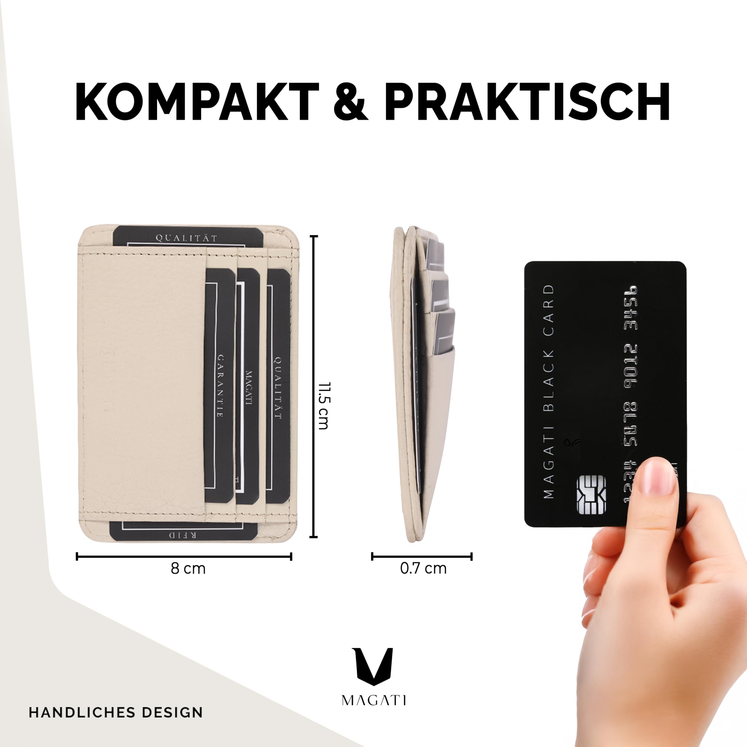 MAGATI CarWally MiniWallet con monedero, protección RFID, mini cartera para hombre y mujer, pequeño, tarjetero, beige, Mini-Wallet, Mini compartimento para monedas y compartimento para el día del aire
