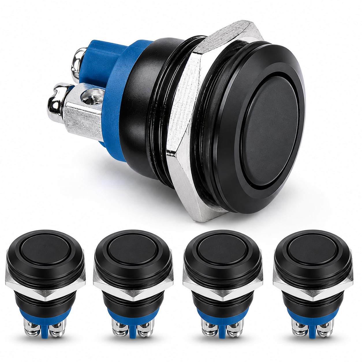 Linkstyle 5szt Metalowy Chwilowy Przełącznik Przyciskowy, 12V Okrągły Klawisz Start Wł/Wył do Otworu Montażowego 16mm 5/8” do Samochód