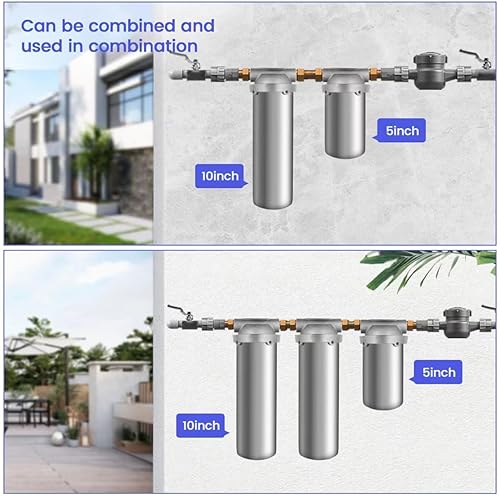 Miniatura 6 de BOKKRALL 10 Inch Stainless Steel 304 Water Filter Housing 34 inch Inlet and Outlet Filter System for Household (BUS-10-34NPT)