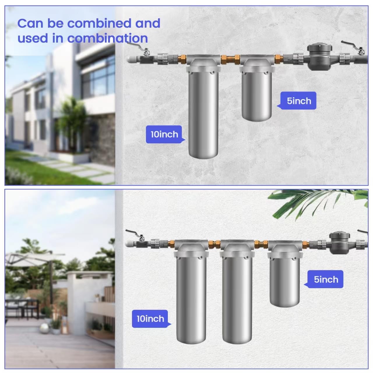 5 Zoll Edelstahl 304 Wasserfilter Gehäuse 3/4" Einlass und Auslass Filtersystem für Haushalt (BUS-5-3/4NPT)