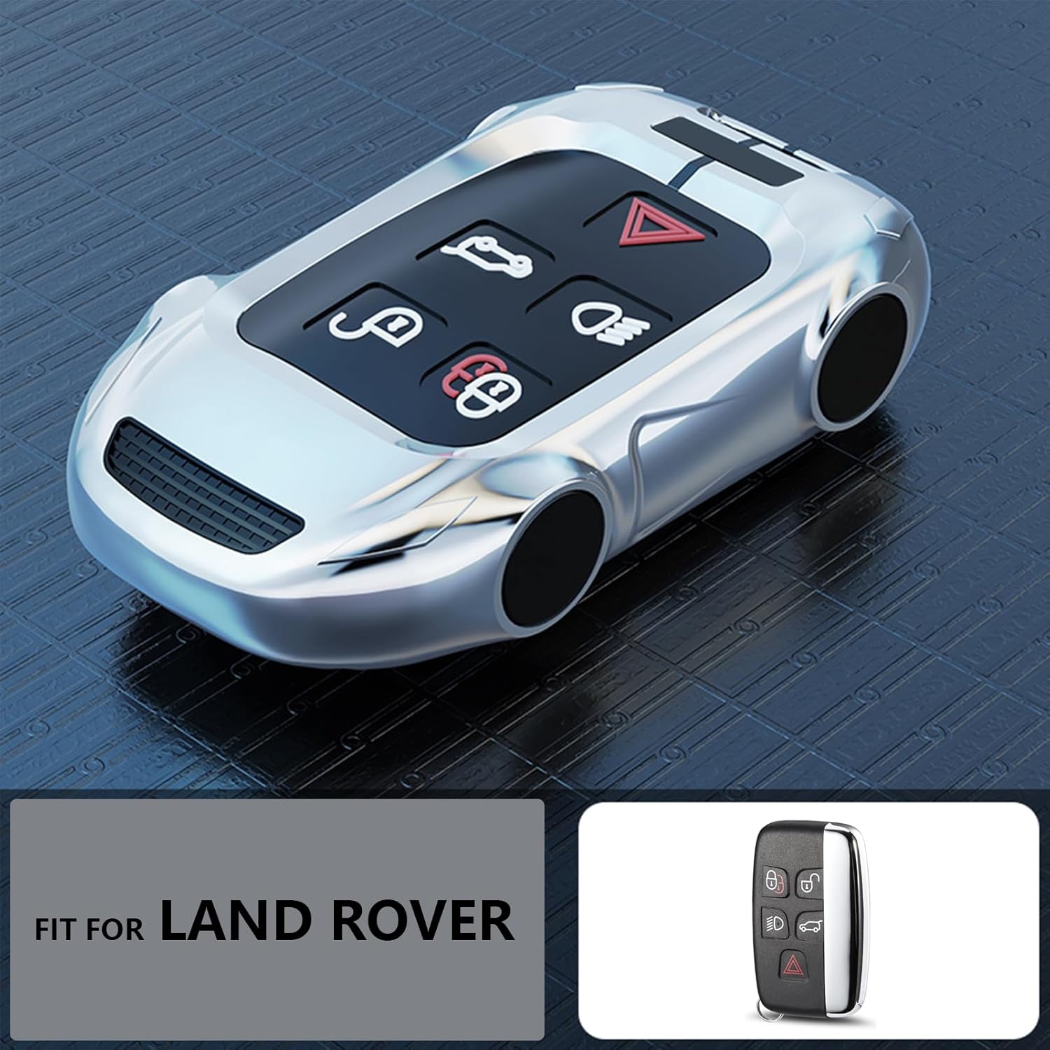 Zinc Alloy Metal Key Fob Case Cover Compatible with Land Rover Range Rover Evoque Sport Velar Land Rover Discovery Jaguar F-Pace F-Type XE XEL XF XFL XJ(Silver)