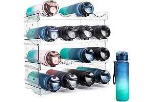 4 Pack Water Bottle Organizer for Cabinet, Stackable Bottle Storage Rack
