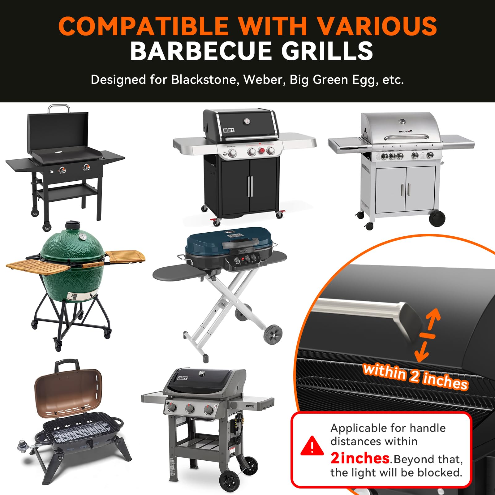 Luces de parrilla para parrilla al aire libre diseñadas para parrilla Blackstone Weber, luz de parrilla de barbacoa para accesorios de parrilla Blackstone, luces LED de parrilla para 5