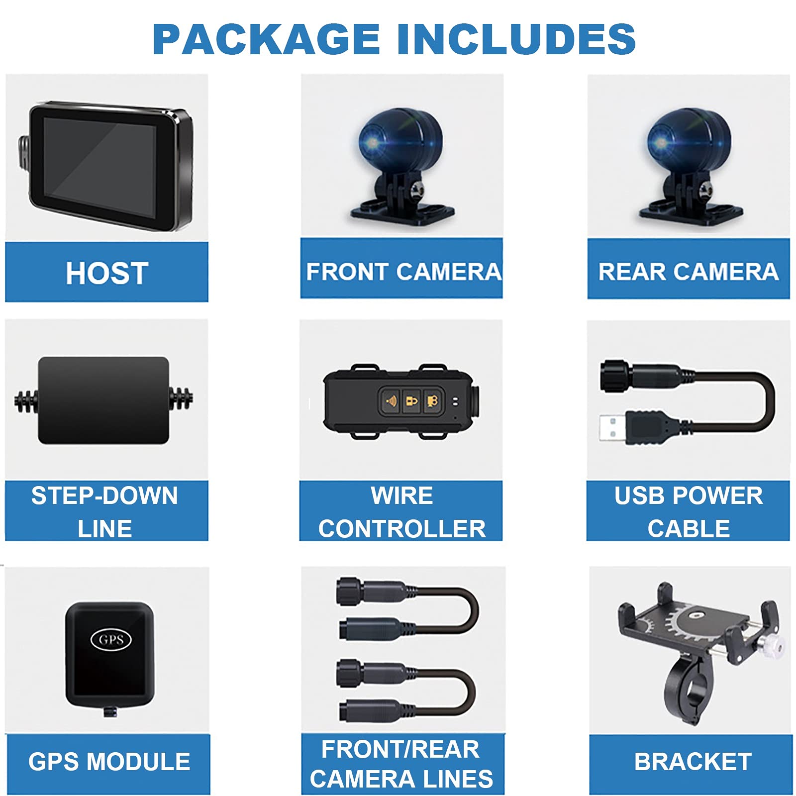 Motorcycle WiFi Dash Cam con pantalla táctil de 4 pulgadas, cámara de lente dual 1080P, grabadora de video de ciclo exterior con rastreador GPS, controlador de alambre, sensor G, grabación de bucle