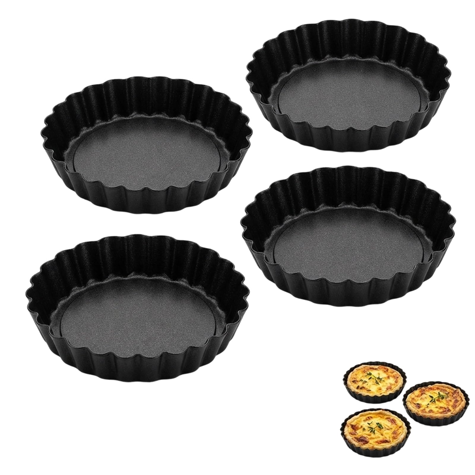 ZeBQrphio Tart Tin, 4-Piece 10x2 cm Quiche Tin with Loose Base, Mini Tart Tins for Quiche and Cheesecake Preparation, Ideal for Home Bakers and Cooking Enthusiasts Creating Sweet Treats