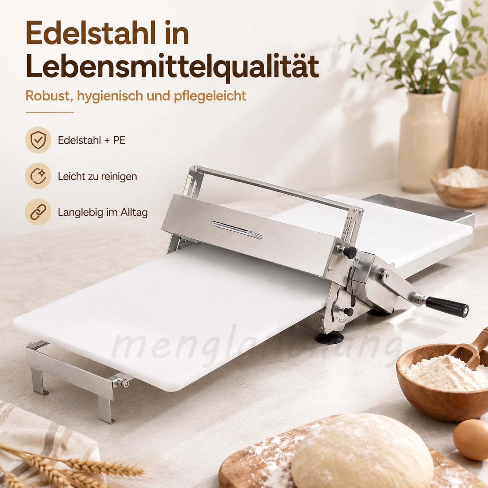 Teigausrollmaschine Edelstahl Gewerbliche/Heim, Manuelle Faltbare Ausrollmaschine Mit 0-25mm Einstellbarer Dicke FüR BläTterteig, Fondant, Pizza, Croissants Und Konditoreien Modell300