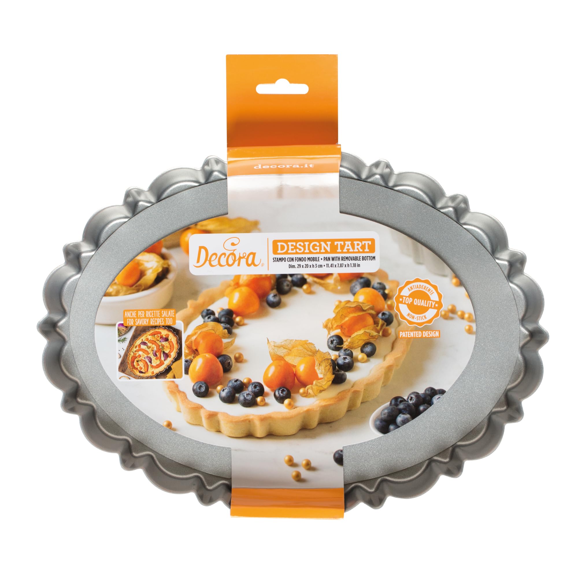 Decora 0075055 Stampo Crostata con Fondo Mobile da 29 X 20 X 3 H Cm, in Acciaio Antiaderente, Ovale, per sformare Dolci facilmente, Design Professionale Registrato, Brevettato