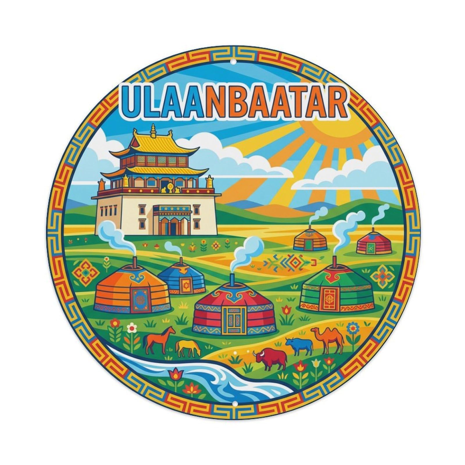 Yrnq 8X8inch Vintage Style Vintage Travel Mongolia Ulaanbaatar Metal Tin Sign