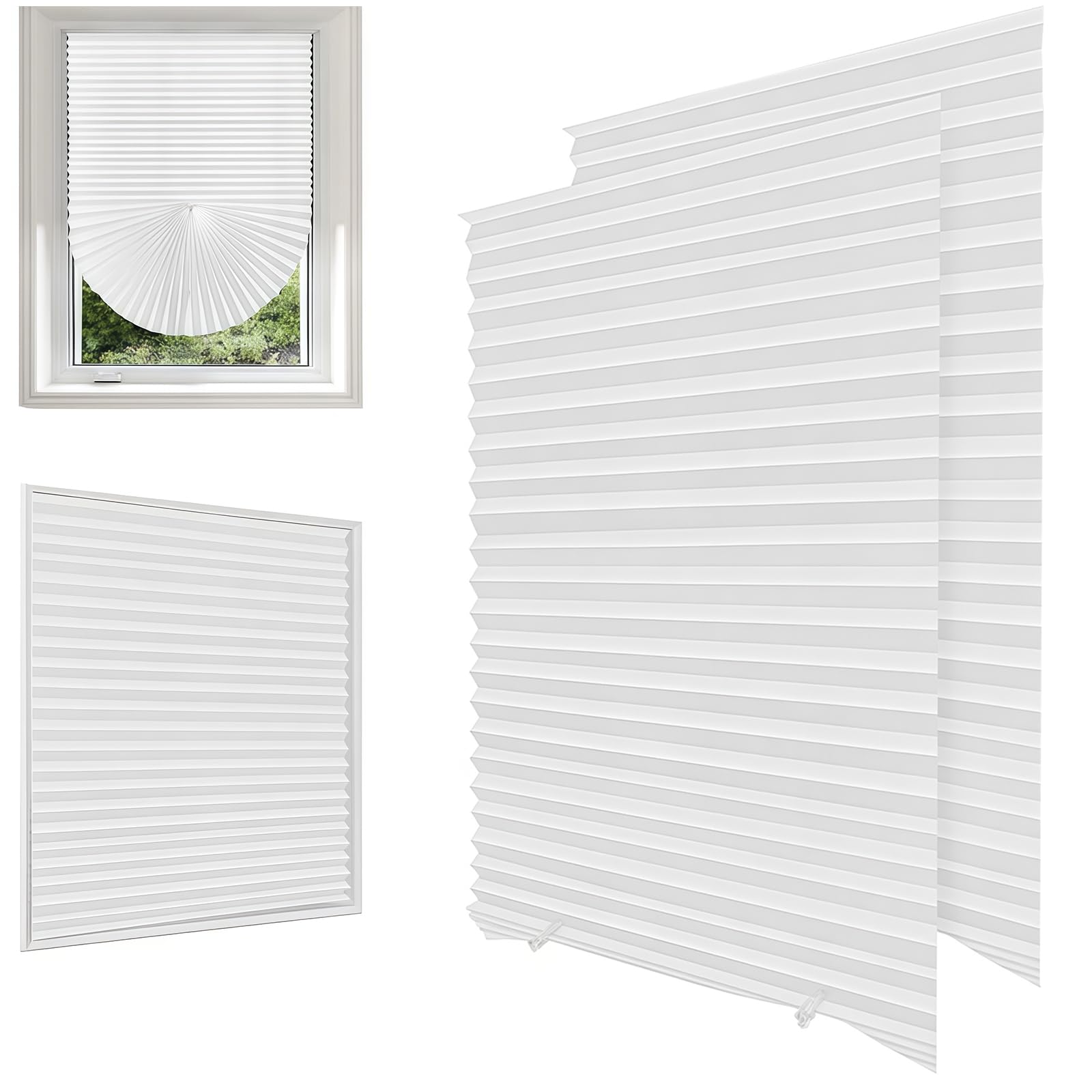 2-Pack Temporary No Drill Stick-On Blinds with 2 Clips, Easy Cut to Fit & Install for Bedroom, Kitchen, Bathroom Privacy & Light Filtering, 60x150cm Window Shades