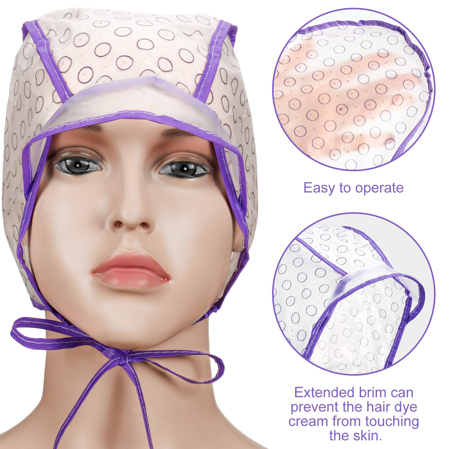 Kit de 20 gorras de cabello desechables para resaltar, gorra de peluquería para teñir el cabello con 2 ganchos de metal para uso doméstico y salón de belleza (morado) 2