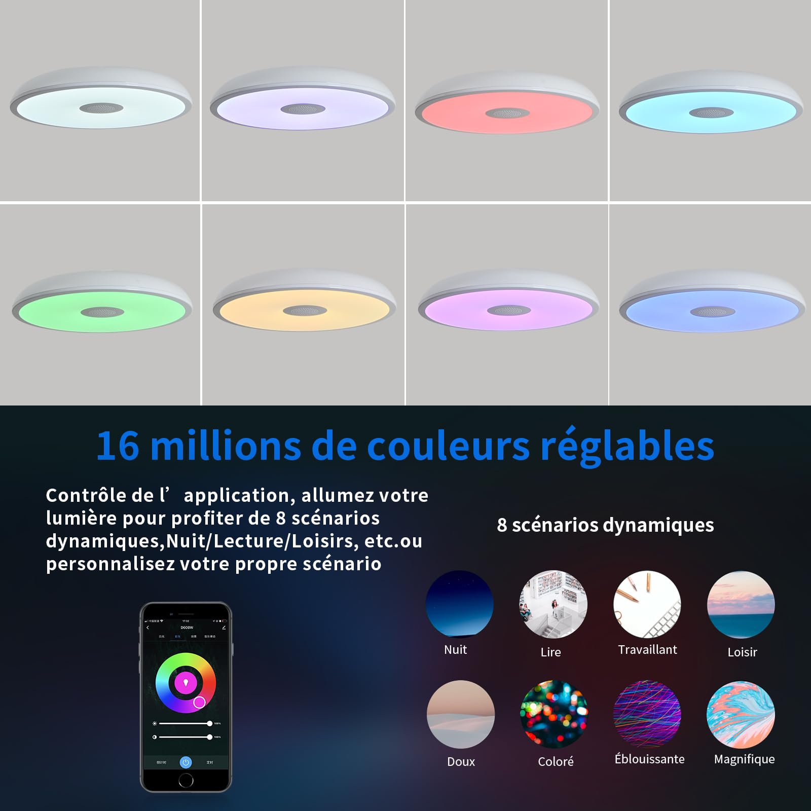 AIHONKON Smart Waterproof LED Flush Mount Ceiling Light Fixture,11 inch 18W,with Bluetooth Speaker,RGB Color Changing Function- Dimmable Lamp,Tuya Application Control-Compatible with Alexa Google Home - Image 4