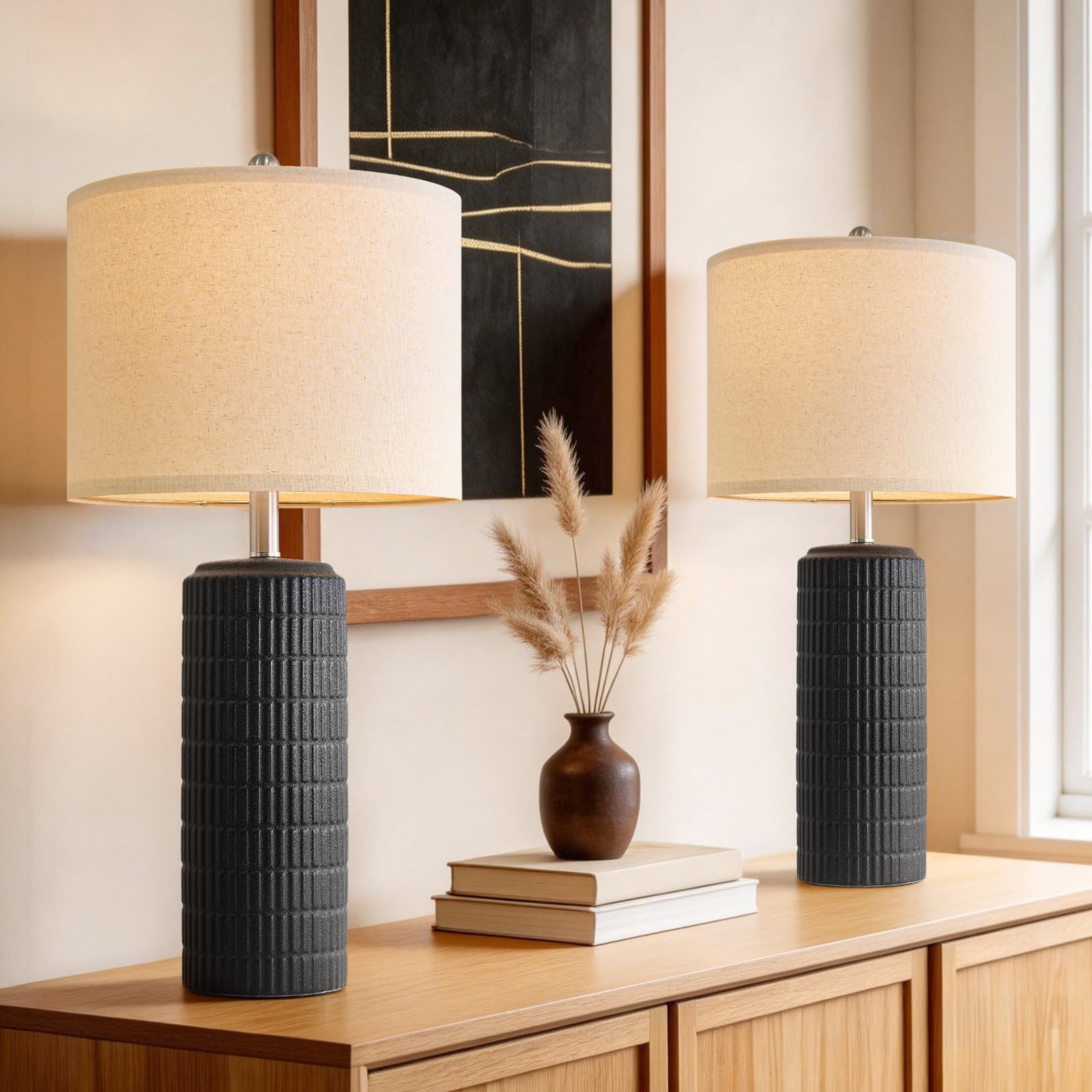 Photo 1 of **1-PACK ONLY** PoKat 27.5'' Tall Table Lamps for Living Room, Matte-Textured Farmhouse Ceramic Bedside Lamps for Bedroom, Modern Nightstand Lamps for Office Sideboard Hallway Home Decor, Matte Black