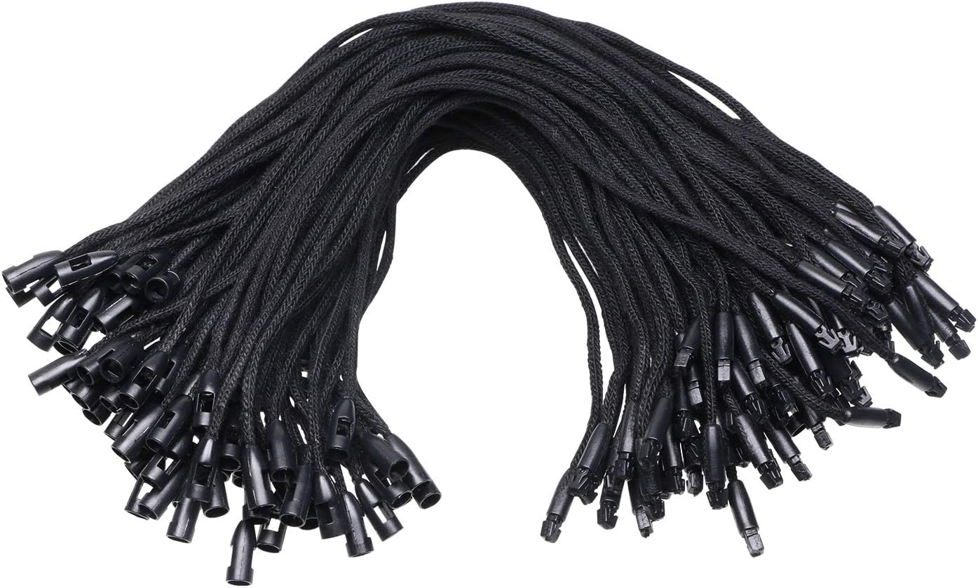Tupalizy Black Cotton Gift Clothing Price Tag String Hanging Rope Snap Lock Pin Loop Fastener Hook Ties for Luggage Label Attachment,7.5 Inch, 100PCS