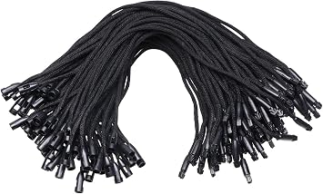 Tupalizy Black Cotton Gift Clothing Price Tag String Hanging Rope Snap Lock Pin Loop Fastener Hook Ties for Luggage Label Attachment,7.5 Inch, 100PCS