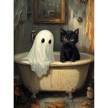 Eiazuiks Halloween Diamond Art Kits for Adults, Halloween Diamond Painting Kits for Adults Ghost and Cat 5D DIY Full Drill Diamond Dots for Gift Wall Decor and Relaxation Gem Arts 12x16 inch