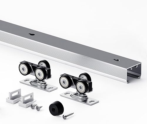EaseLife Kit de herrajes para puerta corrediza de 5 pies, grado comercial, aluminio, se desliza suavemente silenciosamente, fácil de instalar