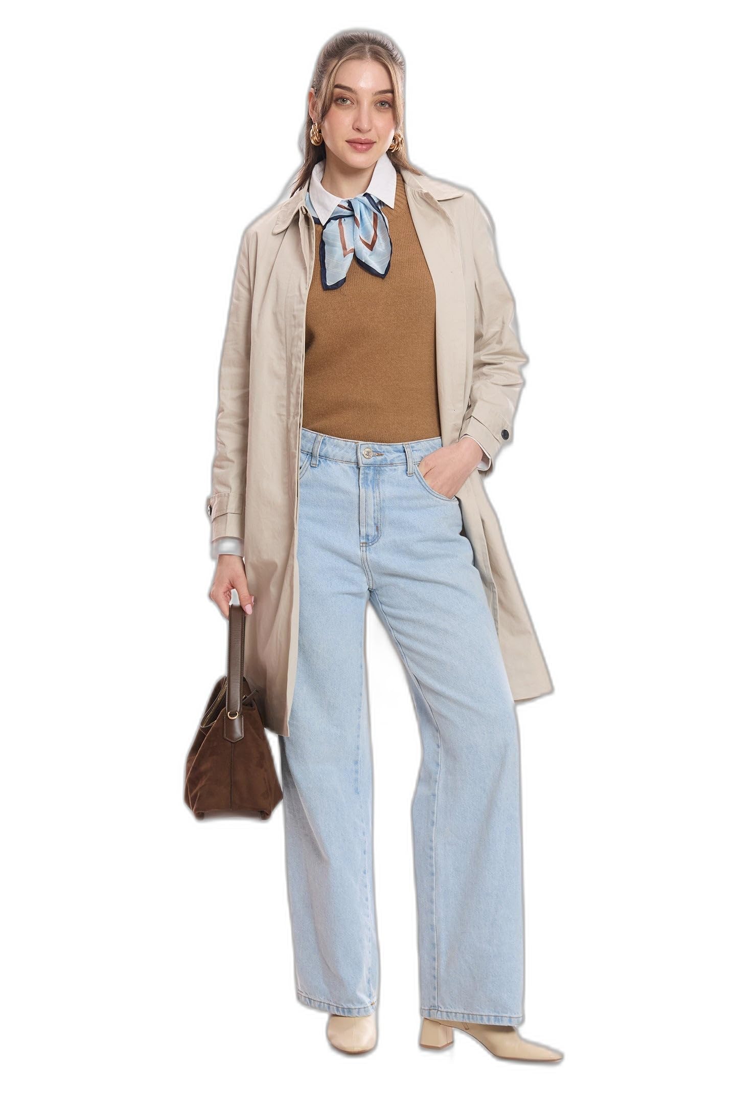 virgio Women’s Relaxed Fit Trench Coat – Knee Length Winter Airport Look Jacket with Classic Shirt Collar, Button Closure, Functional Pockets, Chic Casual Outerwear, Travel Wear-picture-25