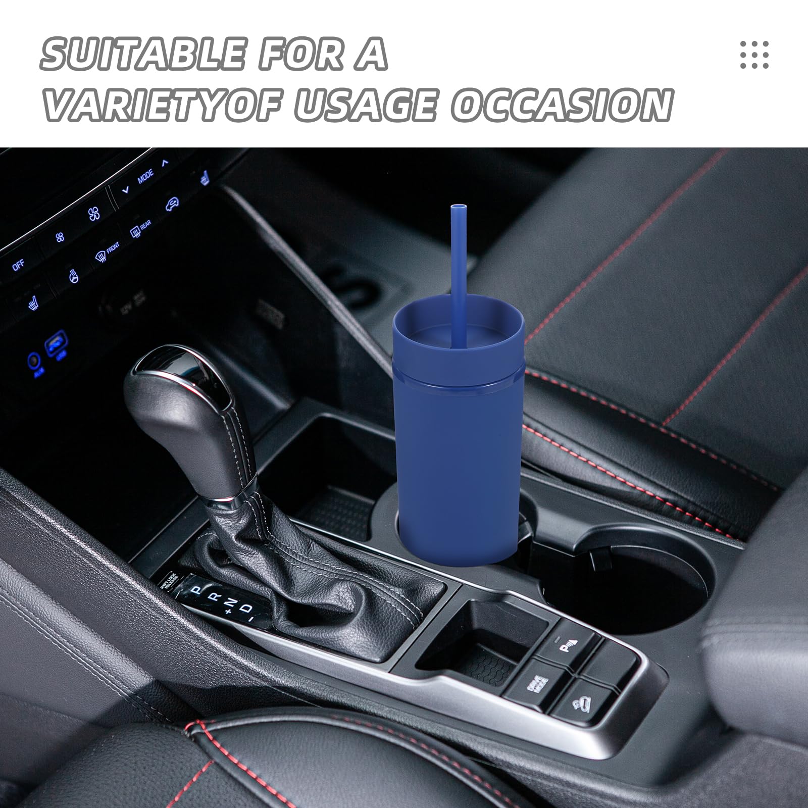 Volhoply Vaso delgado de plástico de 16 onzas con tapa y popote a granel, paquete de 10, vasos acrílicos mate aislados de doble pared sin BPA