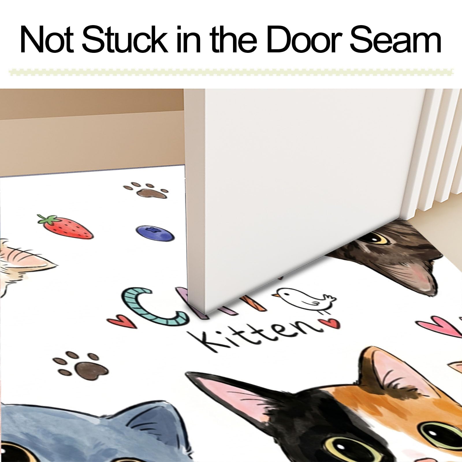 Felpudo de Entrada 90x150cm, Alfombra Animales Acuarela Atrapapolvo Alfombra Gato Dibujos Animados Antideslizante Lavable, Alfombrilla con Microfibras Suaves Absorbentes para Puerta, Pasillo, Blanco